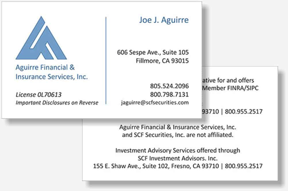 Aguirre Financial business card