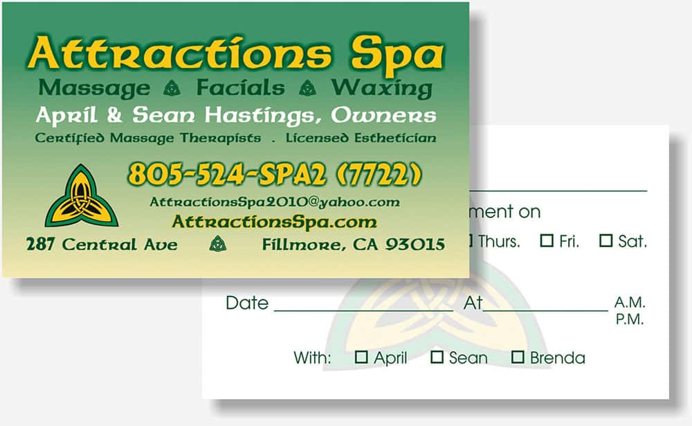 Attractions Spa business card
