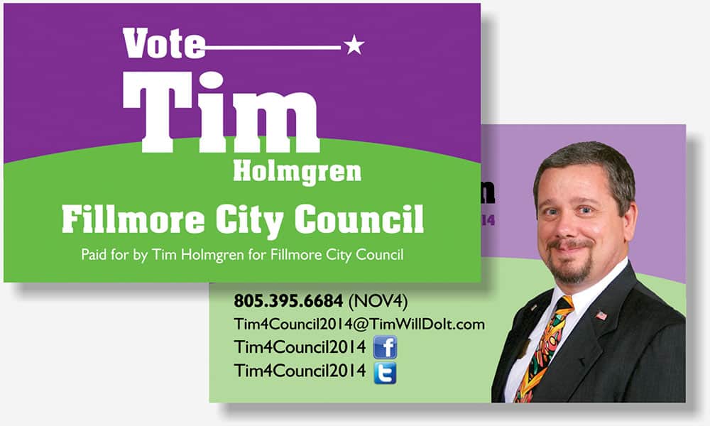 Tim Holmgren political business card