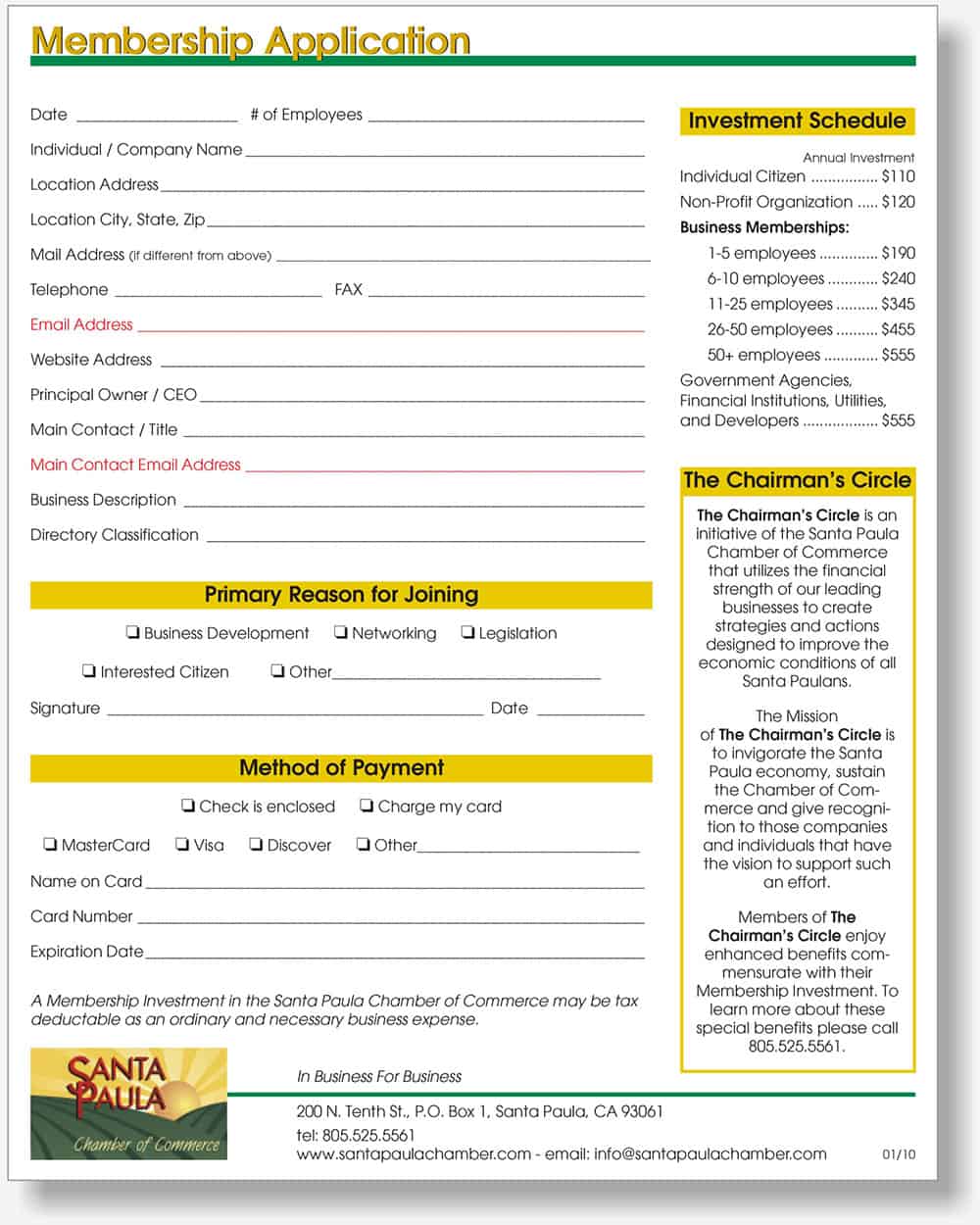 Santa Paula Chamber application form