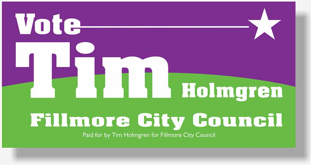 Tim Holmgrne political banner