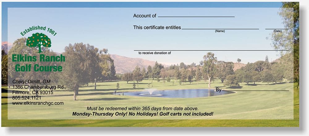 Elkins Ranch Golf Course gift certificate