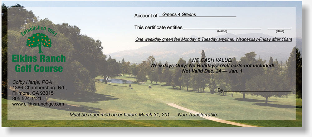 Elkins Ranch Golf Course gift certificate