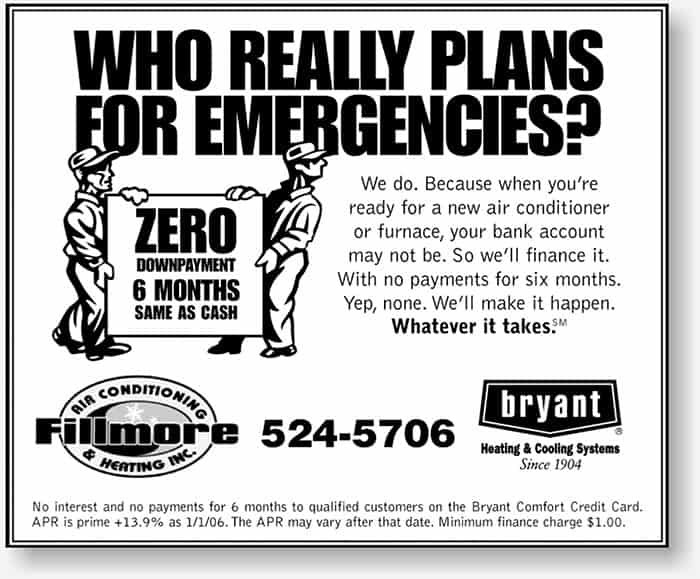 Fillmore Heating and Air small newspaper display ad