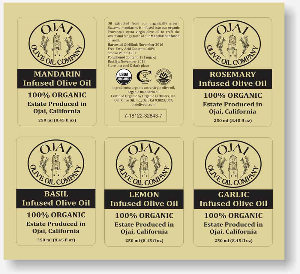 Ojai Olive Oil labels