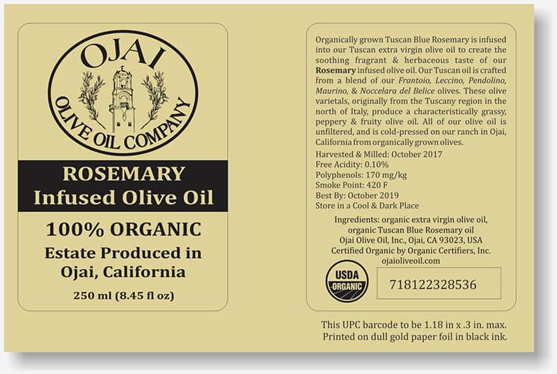 Ojai Olive Oil labels