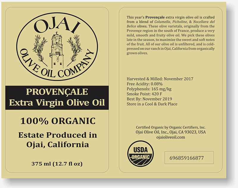 Ojai Olive Oil labels